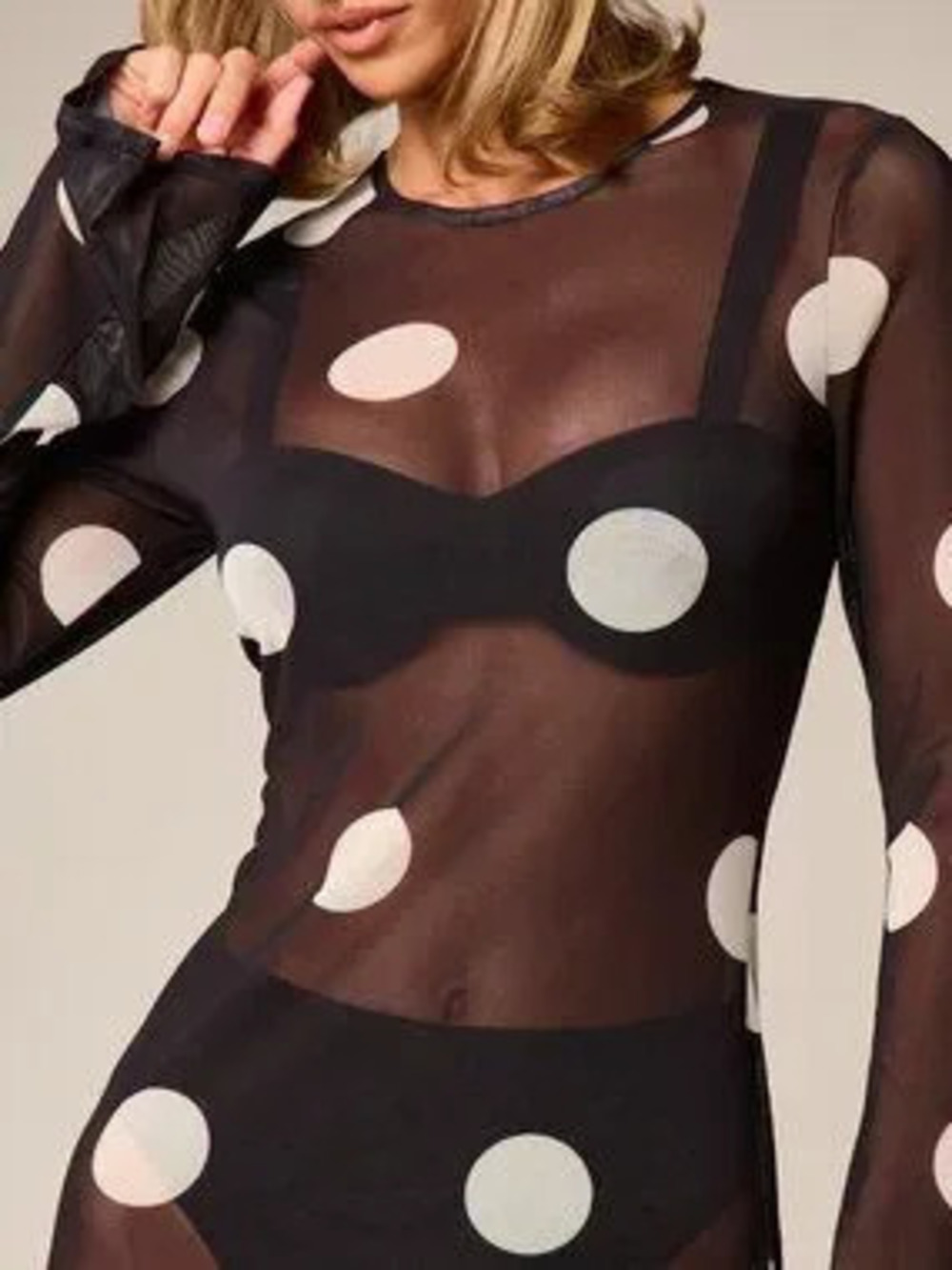 Black Elegant Women's Sheer Polka Dot Mesh Maxi Dress